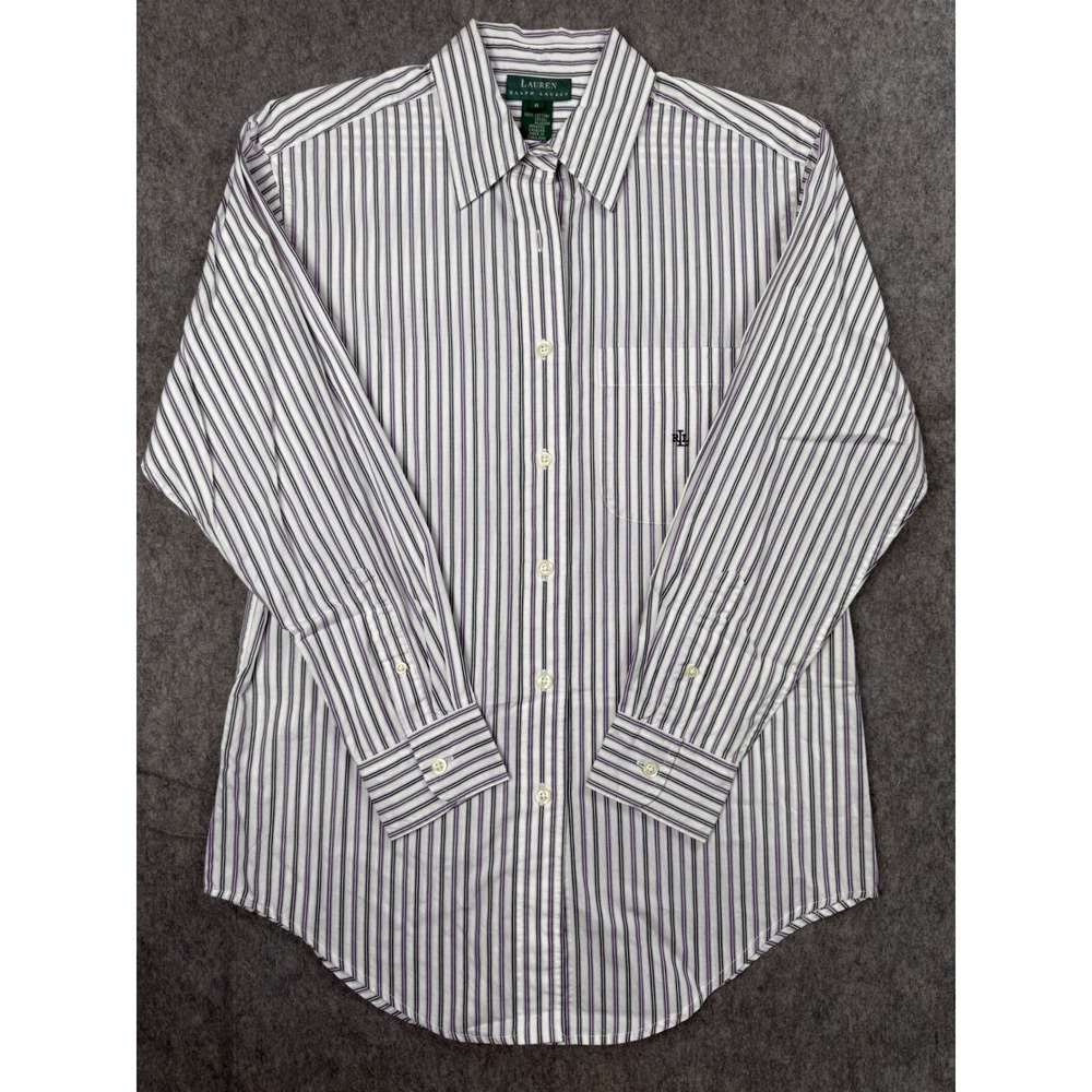 Lauren Ralph Lauren Womens Striped Button Down Shirt Purple White Cotton Size 6